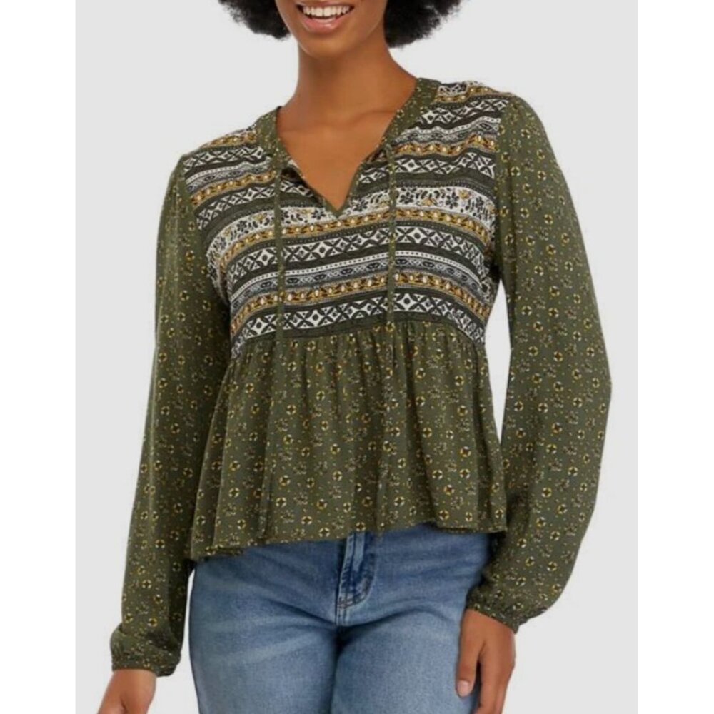 True Craft Floral Peasant Long Sleeve Top Women’s XL Boho Cottagecore